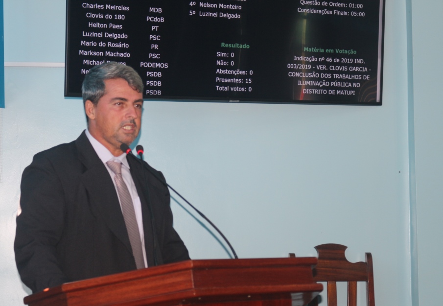 Clovis Garcia Solicita limpeza nas ruas e conclusão dos trabalhos de iluminação pública no distrito de Matupi