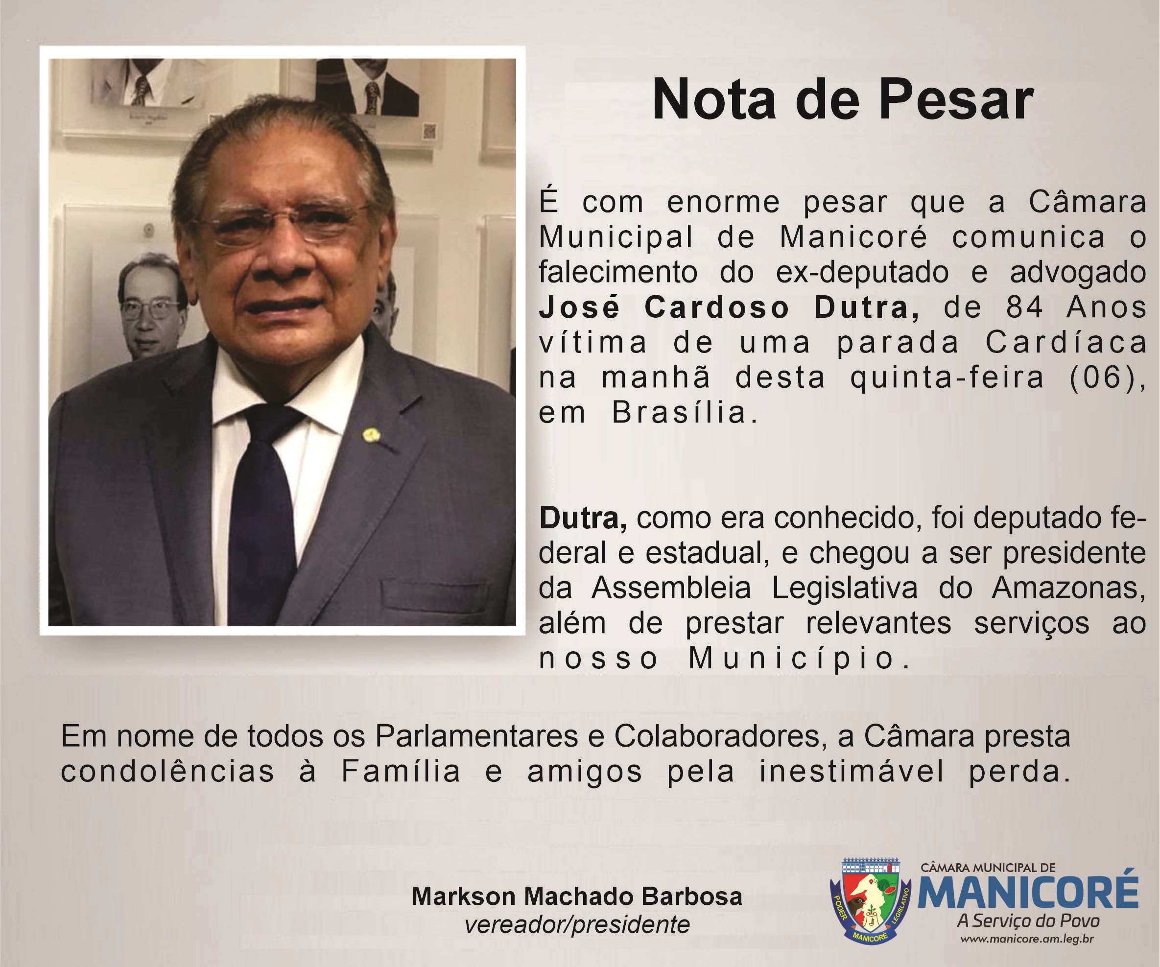 Morre José Dutra, ex-deputado federal e ex-presidente da ALE-AM