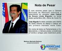 Nota de Pesar pelo falecimento do vereador João Bigode